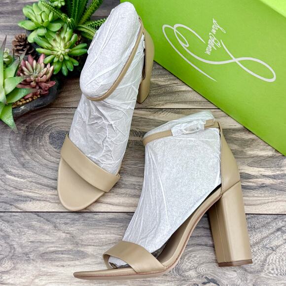 NIB Sam Edelman Yaro 9.5M Block Heel Ankle Strap Dress Sandal Beige Leather - Picture 4 of 10